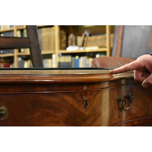 1458 - A good George III figured mahogany serpentine fronted chest of drawers, the frieze drawer with a bru... 