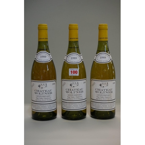 100 - Three 75cl bottles of Chateau Woltner Estate Vineyards Chardonnay, 1989, California. (3)... 