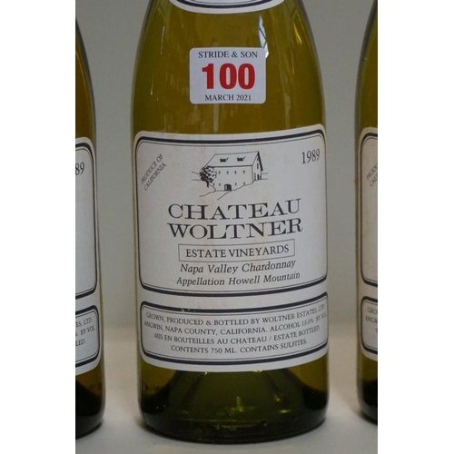 100 - Three 75cl bottles of Chateau Woltner Estate Vineyards Chardonnay, 1989, California. (3)... 