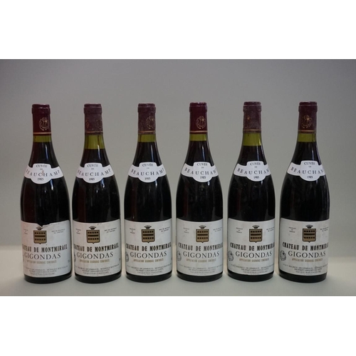 114 - Six 75cl bottles of Gigondas Cuvee Beauchamps, 1985, Chateau Montmirail. (6)