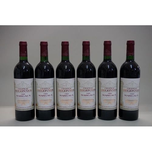 122 - Six 75cl bottles of Chateau Segonnes, 1995, Margaux. (6)