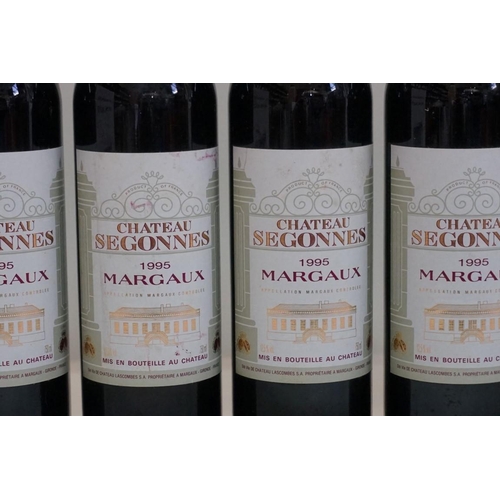 122 - Six 75cl bottles of Chateau Segonnes, 1995, Margaux. (6)