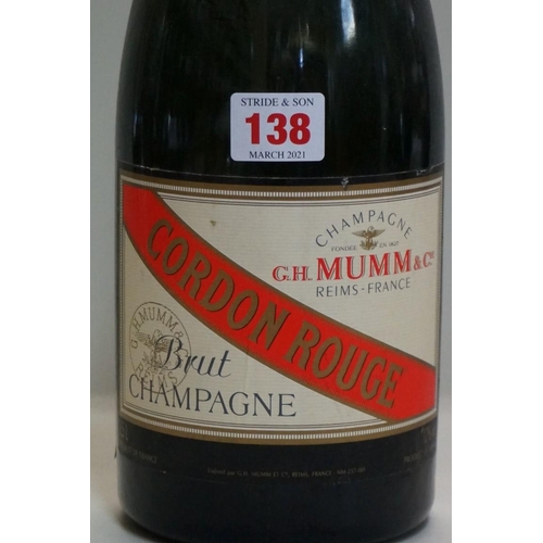 138 - A 150cl magnum bottle of Mumm 'Cordon Rouge' NV champagne.