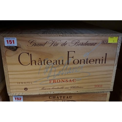 151 - A case of twelve 75cl bottles of Chateau Fontenil, 2003, Michel Roland, in owc. (12)PLEASE NOTE: ADD... 