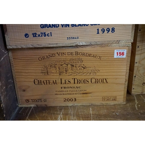 156 - A case of twelve 75cl bottles of Chateau Les Trois Croix, 2003, Fronsac, in owc. (12)PLEASE NOTE: AD... 