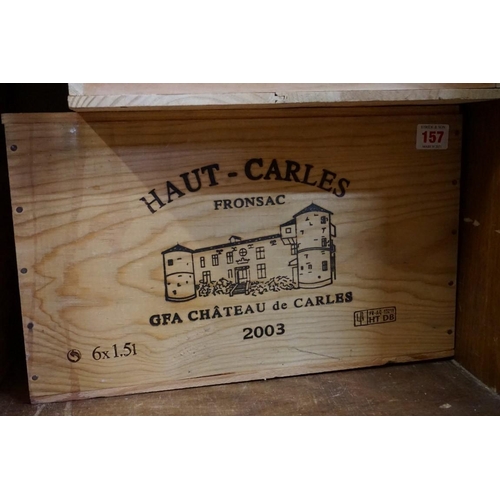 157 - A case of six 150cl magnum bottles of Chateau Haut Carles, 2003, Fronsac, in owc. (6)PLEASE NOTE: AD... 