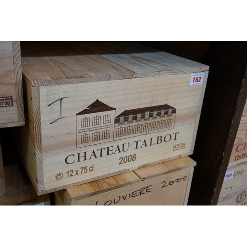 162 - A case of twelve 75cl bottles of Chateau Talbot, 2008, St Julien, in owc. (12)