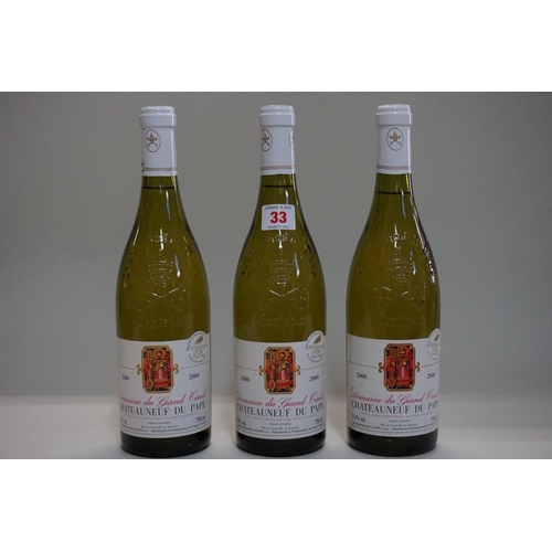 33 - Three 75cl bottles of Chateauneuf du Pape Blanc, 2000, Domaine du Grand Tinel. (3)