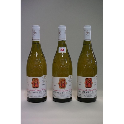 33 - Three 75cl bottles of Chateauneuf du Pape Blanc, 2000, Domaine du Grand Tinel. (3)