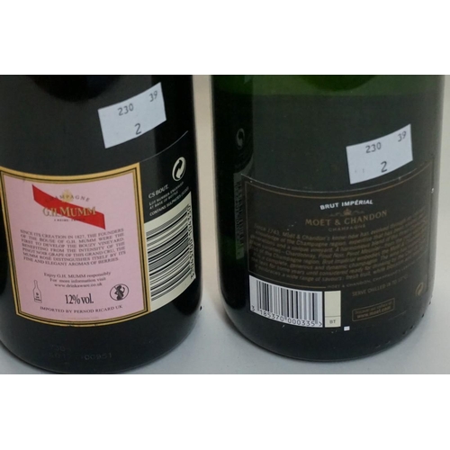 75 - Three 75cl bottles of NV champagne, comprising: G H Mumm brut rose; Moet & Chandon brut imperial... 