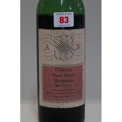 83 - A 75cl bottle of Chateau Haut-Bages Monpelou, 1961, Cru Bourgeois Pauillac.