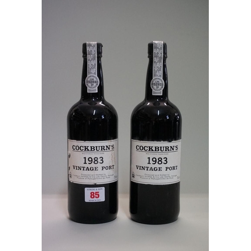 85 - Two 75cl bottles of Cockburn's 1983 vintage port. (2)