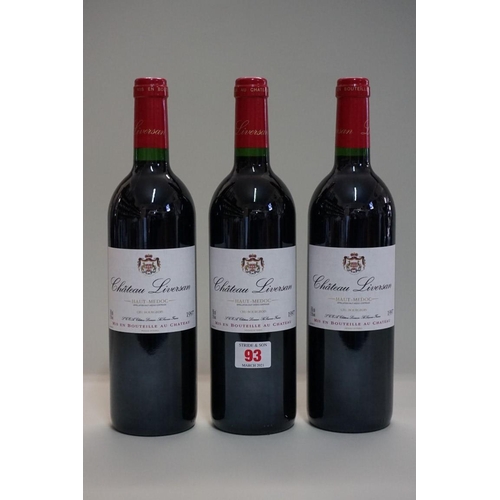 93 - Three 75cl bottles of Chateau Liversan, 1997, Cru Bourgeois Haut-Medoc. (3)