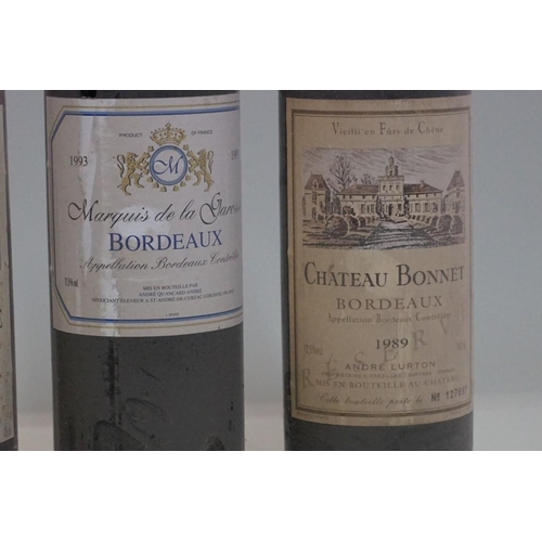 96 - Four 75cl bottles of Bordeaux, comprising: Chateau Bonnet, 1989; Marquis de la Garosse, 1993; Chatea... 