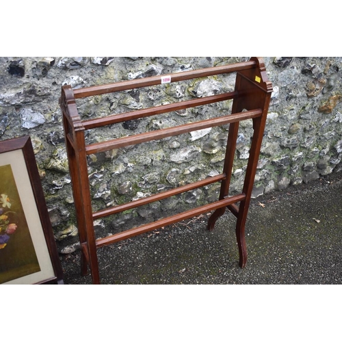 1056 - An old towel airer, firescreen and a hanging wall shelf.Collection of this lot is strictly by appoin... 