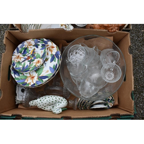 1065 - Two boxes of sundry china and glass; together with a box of silverplate.Collection of this lot is st... 