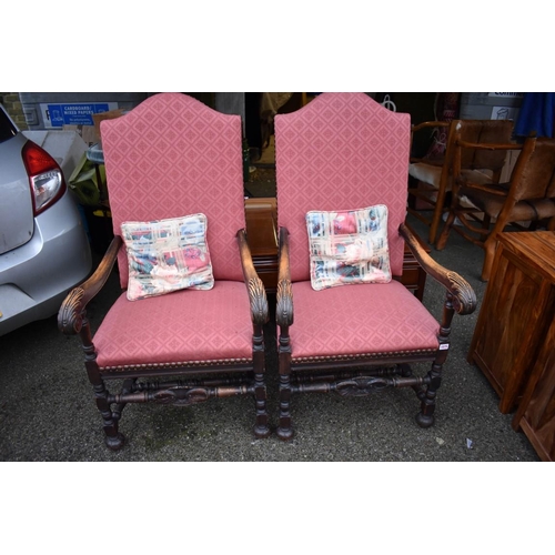 1075 - A pair of Victorian beech open armchairs, 120cm high x 62cm wide.Collection of this lot is strictly ... 