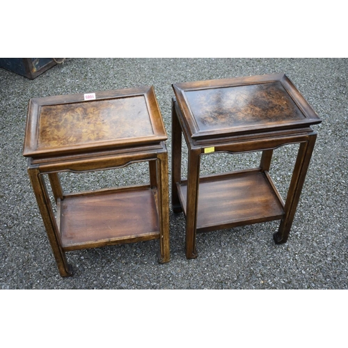 1085 - A pair of Chinese style tables, 36cm wide x 25.5cm deep x 53.5cm high.Collection of this lot is stri... 