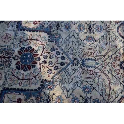 1096 - A Persian silk rug, having cross to central field, with floral borders, 256 x 185cm.... 