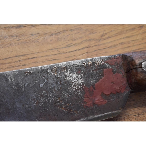 1766 - A British military machete, the 32cm blade stamped with broad arrow and dated 1920.