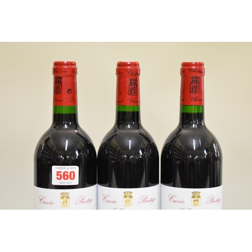 560 - Three 75cl bottles of Chateau Les Grands Chenes Cuvee Prestige, 2000, Bernard Magrez. (3)... 