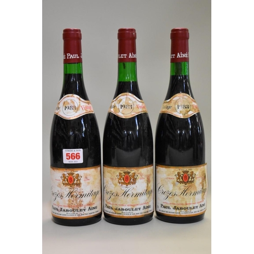 566 - Three 75cl bottles of Crozes Hermitage, 1983, Paul Jaboulet Aine. (3)