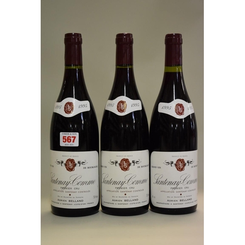 567 - Three 75cl bottles of Santenay-Comme 1er Cru, 1995, Domaine Adrien Belland. (3)... 