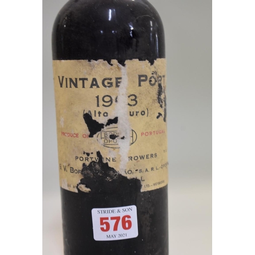 576 - A 75cl bottle of 1963 vintage port (Alto Douro), Borges & Irmao.