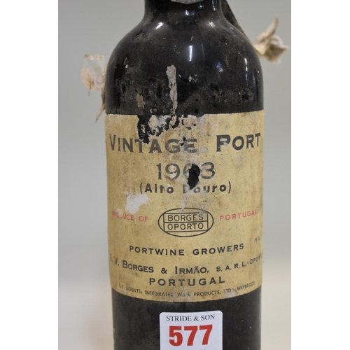 577 - A 75cl bottle of 1963 vintage port (Alto Douro), Borges & Irmao.