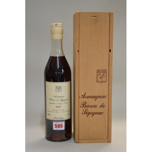 585 - A 70cl bottle of Baron de Sigognac 1946 vintage armagnac, in original pine box.