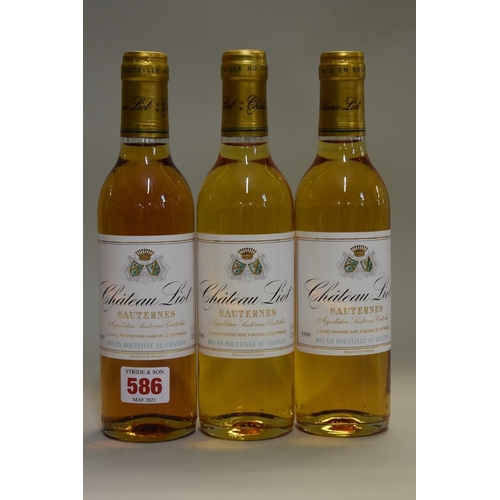 586 - Three 37.5cl bottles of Chateau Liot, 1999, Sauternes. (3)