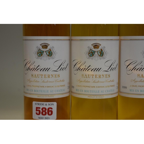 586 - Three 37.5cl bottles of Chateau Liot, 1999, Sauternes. (3)