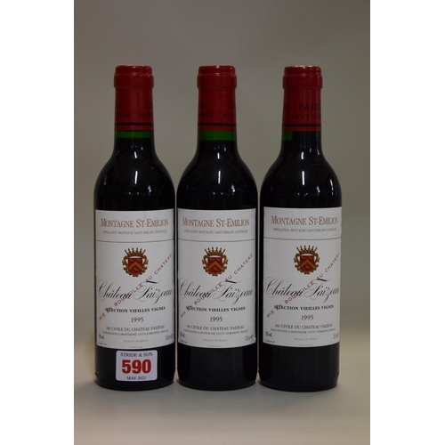 590 - Three 37.5cl bottles of Chateau Faizeau Vieilles Vignes, 1995, Montagne St Emilion. (3)... 