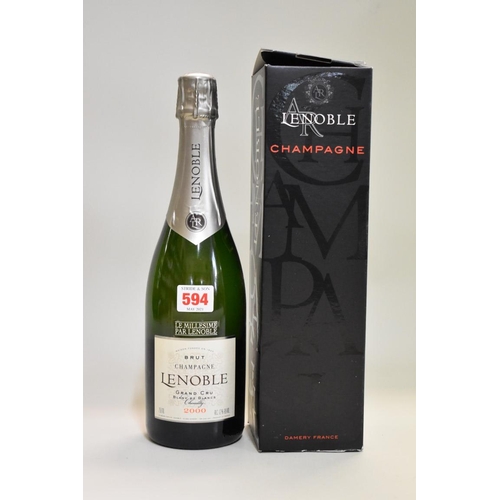 594 - A 75cl bottle of Lenoble Grand Cru Blanc de Blancs 2000 vintage champagne, in card box.... 