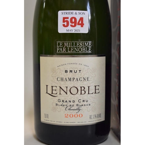 594 - A 75cl bottle of Lenoble Grand Cru Blanc de Blancs 2000 vintage champagne, in card box.... 