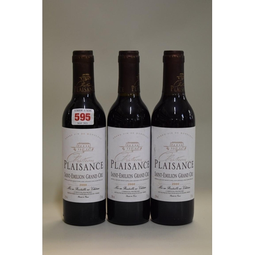 595 - Three 37.5cl bottles of Chateau Plaisance Grand Cru St Emilion, 2000. (3)