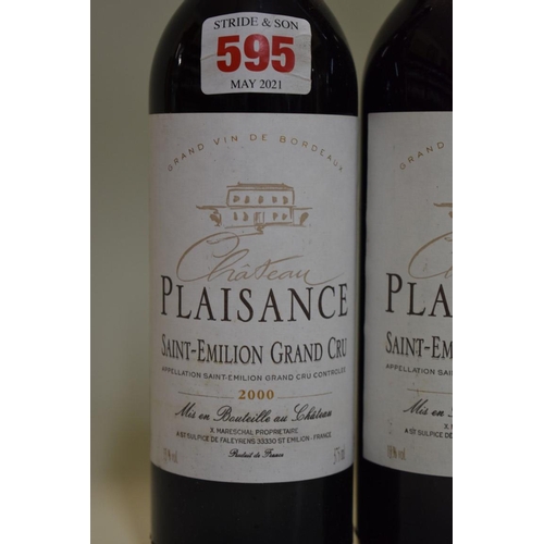 595 - Three 37.5cl bottles of Chateau Plaisance Grand Cru St Emilion, 2000. (3)