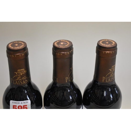 595 - Three 37.5cl bottles of Chateau Plaisance Grand Cru St Emilion, 2000. (3)