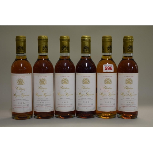 596 - Six 37.5cl bottles of Chateau de Rayne Vigneau 1er Cru, Sauternes, 1990. (6)