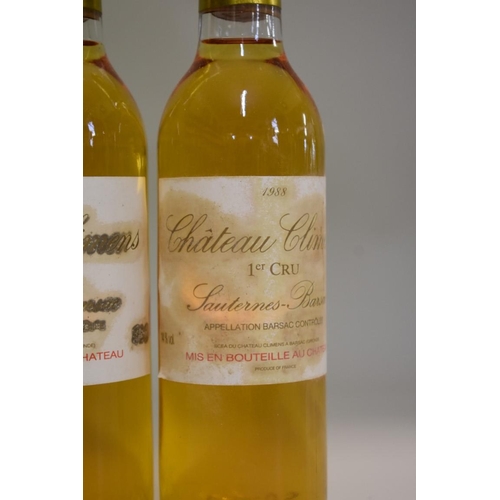 597 - Two 37.5cl bottles of Chateau Climens 1er Cru, Sauternes-Barsac, 1988, (2).