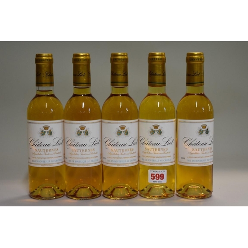 599 - Five 37.5cl bottles of Chateau Liot, 1998, Sauternes. (5)