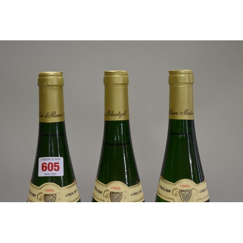 605 - Three 75cl bottles of Riesling Kaefferkopf Cuvee Reserve, 1985, Jean Schaetzel. (3)... 