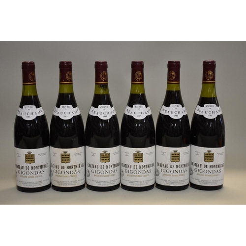 620 - Six 75cl bottles of Gigondas Cuvee Beauchamps, 1985, Chateau Montmirail. (6)