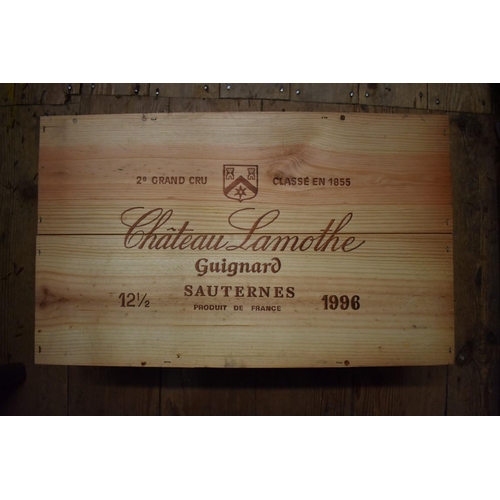 635 - A case of twelve 37.5cl bottles of Chateau Lamothe Guignard, 1996, 2nd Sauternes, in owc. (12)P... 