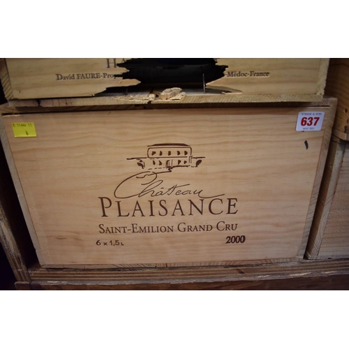 637 - A case of six 150cl magnums of Chateau Plaisance, 2000, Grand Cru St Emilion, in owc. (6)PLEASE... 