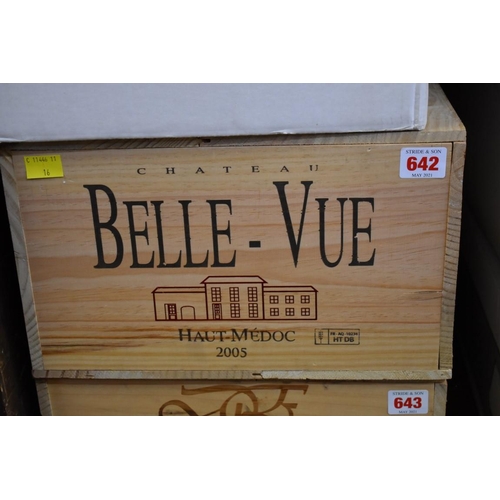 642 - A case of twelve 75cl bottles of Chateau Belle-Vue, 2005, Cru Bourgeois Haut-Medoc, in owc. (12... 