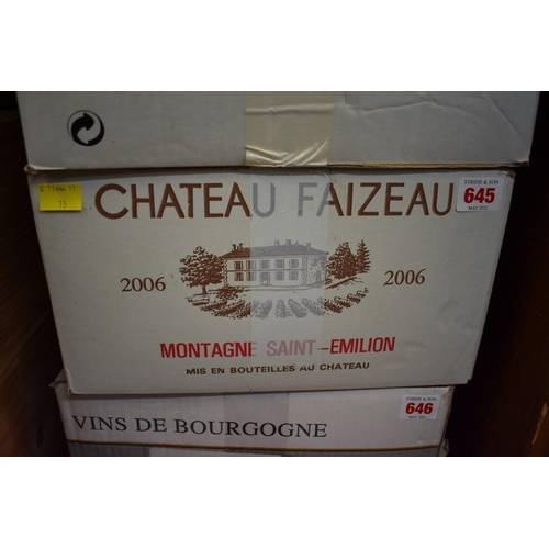 645 - A case of twelve 75cl bottles of Faizeau Vieilles Vignes, 2006, Montagne St Emilion, in oc. (12... 