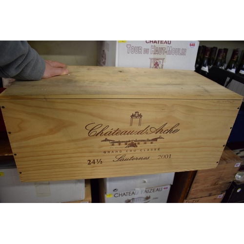 647 - A case of twenty four 37.5cl bottles of Chateau d'Arche, 2001, 2nd Sauternes, in owc. (24)PLEAS... 