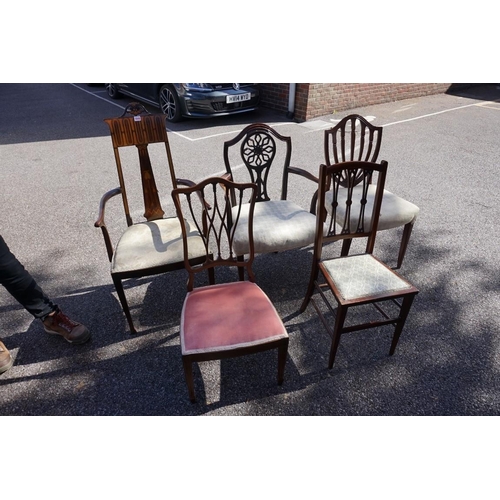 1018 - A Macintosh style inlaid chair; together with an Edwardian inlaid nursing chair and three others.&nb... 