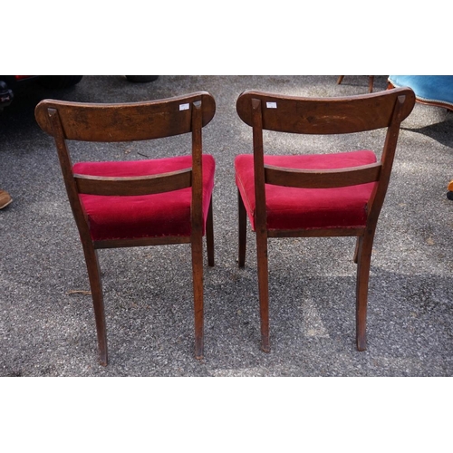 1047 - A pair of Georgian mahogany dining chairs: together with a button back occasional chair. (3)